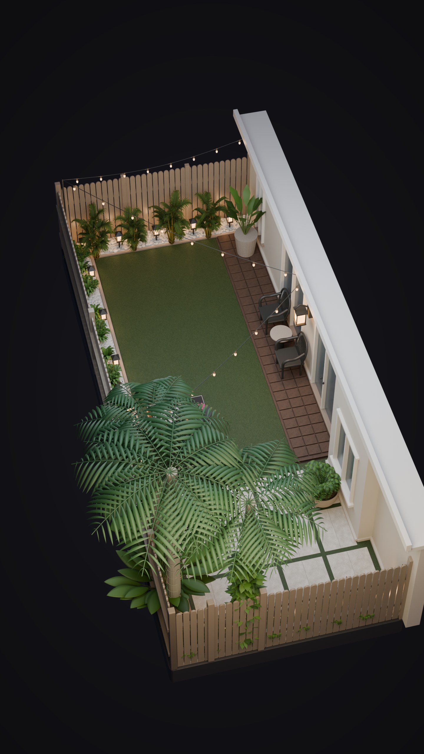A maquete do pátio vista de cima
